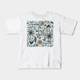 In the Garden Floral Pattern Blue Kids T-Shirt